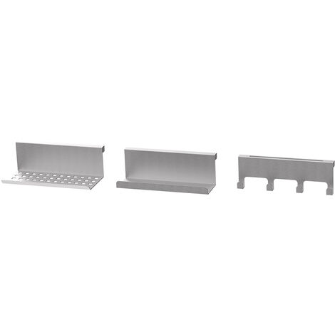 Le Marquier – Kit 3 accessoires inox cuisine d'extérieur – Porte épices 20x7,4x6,6cm – Porte spatule 20x2,8x6,6cm – Porte éponge 20x10,6x6,6cm