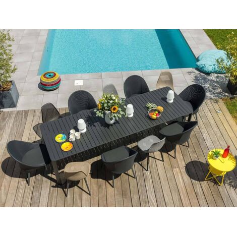 M&S – Table de jardin extensible en aluminium gris anthracite – 8/12 places – Dimensions 180/240/300 x 100 x 76 cm – Rallonge coulissante