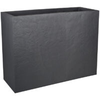 EDA – Jardinière rectangulaire Volcania effet pierre 78,5 x 29,5 x 60 cm – 46 L – Polypropylène anti-UV – Réserve d'eau intégrée – Gris anthracite