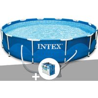 Kit piscine tubulaire Intex Metal Frame ronde 3,66 x 0,76 m + Bâche à bulles - Bleu