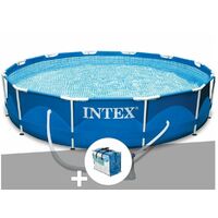 Kit piscine tubulaire Intex Metal Frame ronde 3,66 x 0,76 m + Bâche à bulles - Bleu
