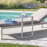Hesperide – Table d'appoint carrée en aluminium argile – Dimensions 38x38x56 cm – Traitement époxy anti-rouille et résistant aux UV