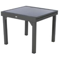 Hesperide – Table extensible carrée en verre 4/8 places – Aluminium léger et résistant à la rouille – Dimensions 180x90cm – Plateau en verre trempé