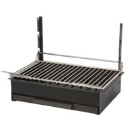 Le Marquier – Barbecue à charbon encastrable 48 x 28 cm – Acier noir – Grille inox réglable sur 3 niveaux – Pour 4 à 6 personnes