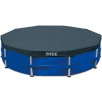 Intex – Bâche de piscine ronde 366 cm – Rabat 25 cm – PVC bleu avec trous de drainage – Corde de fixation incluse