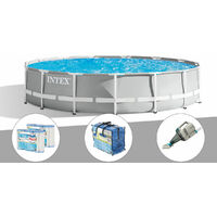 Kit piscine tubulaire Intex Prism Frame ronde 4,57 x 1,07 m + Bâche à bulles + 6 cartouches de filtration + Aspirateur