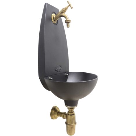 Fontaine murale Tebe couleur fonte pour maison et jardin avec robinet et siphon choisissez la finition: bruni