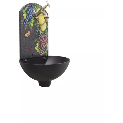 Fontaine murale Petra "C" en fonte couleur pour maison et jardin pierre de lave avec robinet en laiton finition au choix : poli