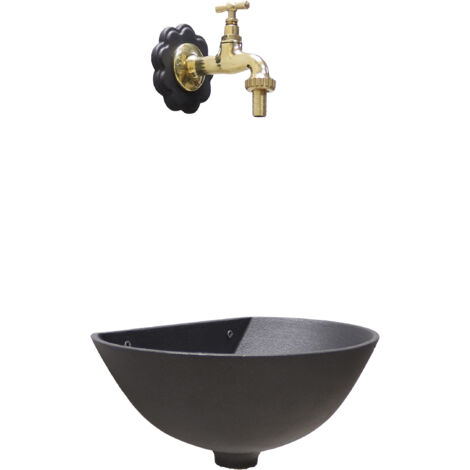 Fontaine murale 600 pour mur de jardin balcon extérieur avec robinet 195/L en laiton avec rosace fleurie