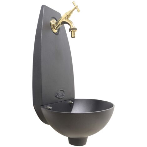 Fontaine murale Tebe couleur fonte pour maison et jardin avec robinet, finition au choix : poli