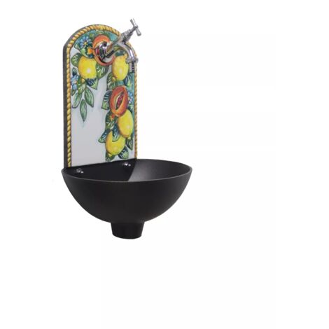 Fontaine murale Petra « A » en fonte couleur pour la maison et le jardin pierre de lave avec robinet en laiton de votre choix : chromè