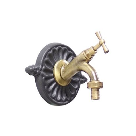 Rosace en aluminium pour fontaines, bacs de jardin, petit robinet modèle Liberty avec robinet en laiton, finition au choix : bruni
