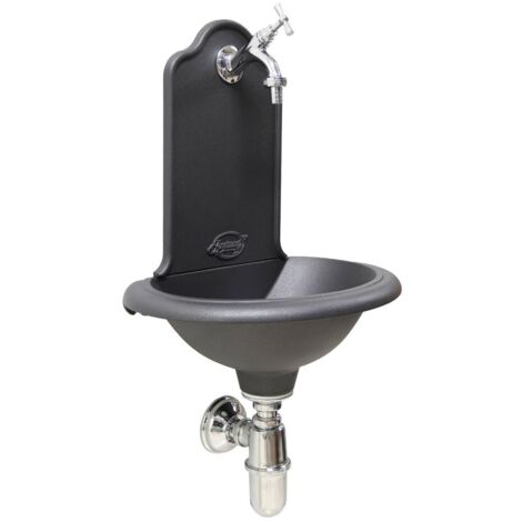 Fontaine murale modèle Ronda maison de jardin robinet balcon et siphon finition laiton au choix : chrome