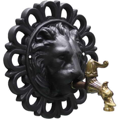 Fonderia Bongiovanni – Rosette en fonte d'aluminium 33cm – Robinet en laiton bruni saillie 16cm – Pour fontaine d'extérieur – Hauteur 10cm