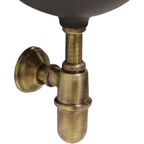 Fonderia Bongiovanni – Siphon évier en laiton bruni – Drain 1' pour fontaine et baignoire – Projection murale 25 cm – Tuyau d'évacuation 24 cm