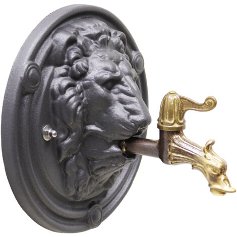Fonderia Bongiovanni – Fontaine murale rosace en fonte grise – Robinet en laiton – Hauteur 29cm – Largeur 29cm – Modèle Horus 147
