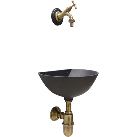 Fontaine murale 600 en fonte grise avec robinet 303B et siphon pour jardin potager