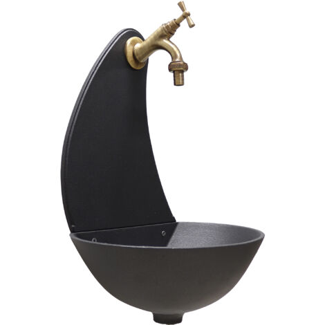 Fontaine murale Luna de couleur fonte avec robinet en laiton bruni pour la maison et le jardin