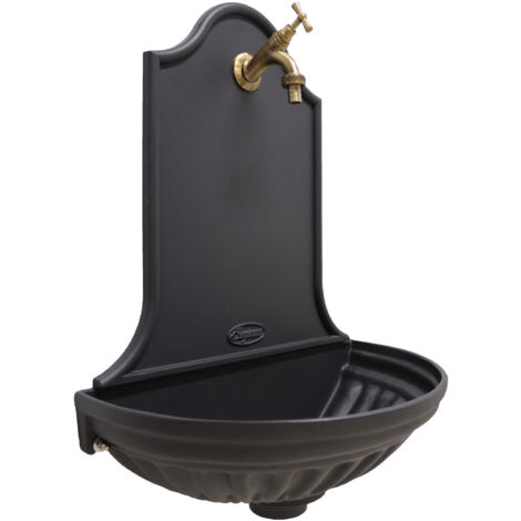 Fonderia Bongiovanni – Fontaine murale Siviglia en fonte – Robinet en laiton bruni – Hauteur 64cm – Largeur 47cm – Pour aménagement extérieur