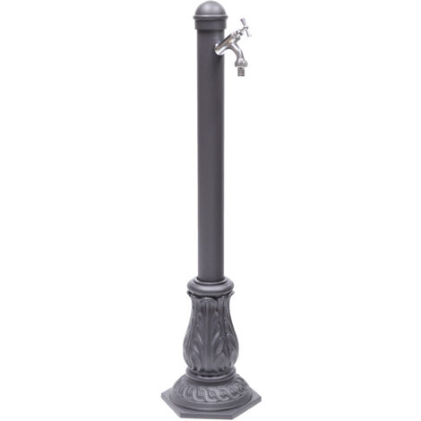 Fontaine De Jardin Sidney En Fonte Et Acier – Modèle Colonne Carrée Avec Robinet Laiton Poli, Élégance Extérieur