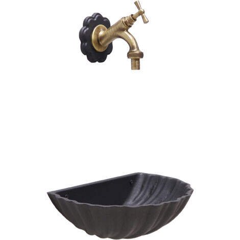 Fontaine murale Conchiglia en fonte grise avec robinet en laiton pour la maison de jardin finition au choix : bruni
