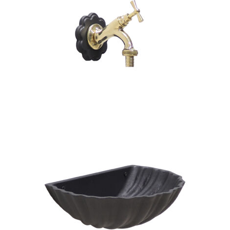 Fontaine murale Conchiglia en fonte grise avec robinet en laiton pour la maison de jardin finition au choix : poli