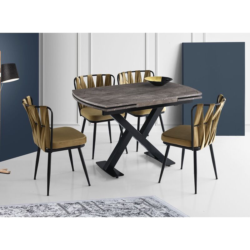 Table à manger ronde extensible bois clair et pieds métal noir