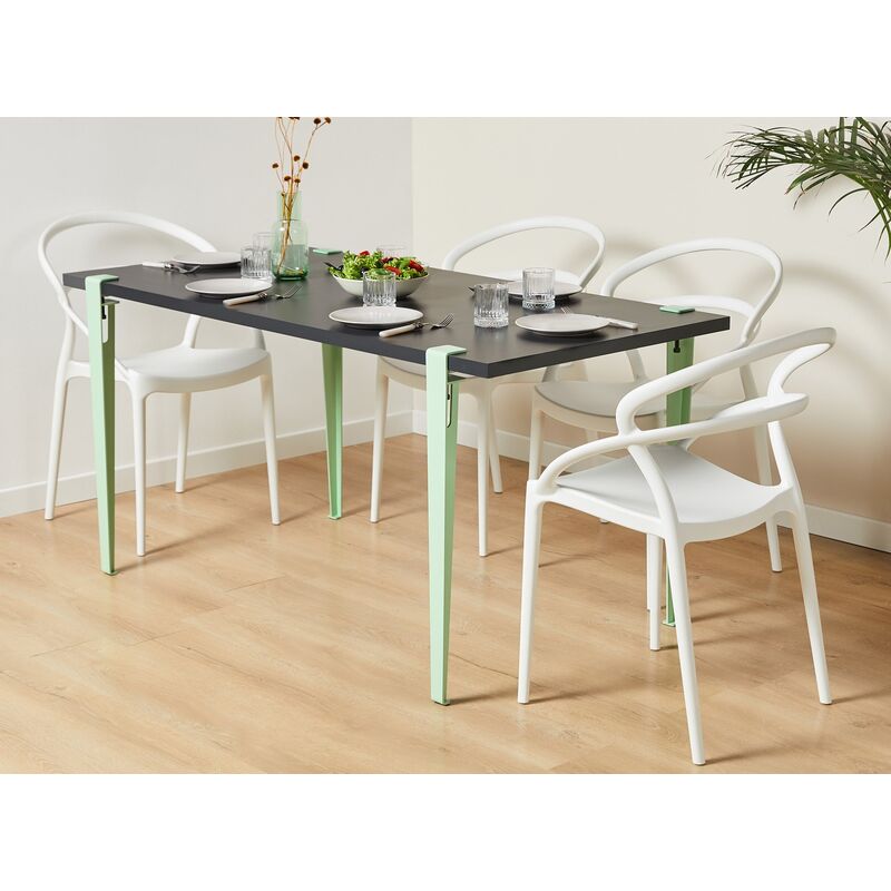 Petite table à manger bois anthracite et pieds acier jaune Bazika 150 cm