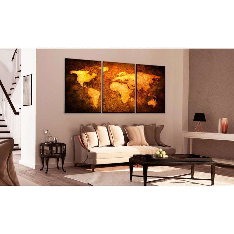 Peinture métal 3D carte du monde dans les tons marron, 80x120cm - ..