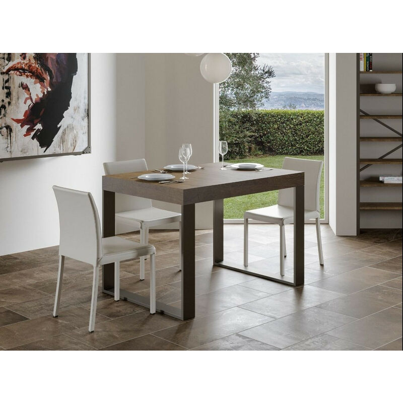 Table à manger bois foncé extensible pied épingle noir - AUSTRIA