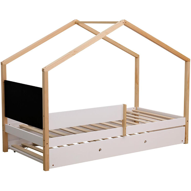 Lit cabane avec barrières et tiroir - BAÏTA - Gamme TINY - Pin massif - 90  x 190 sommier inclus - Cdiscount Maison