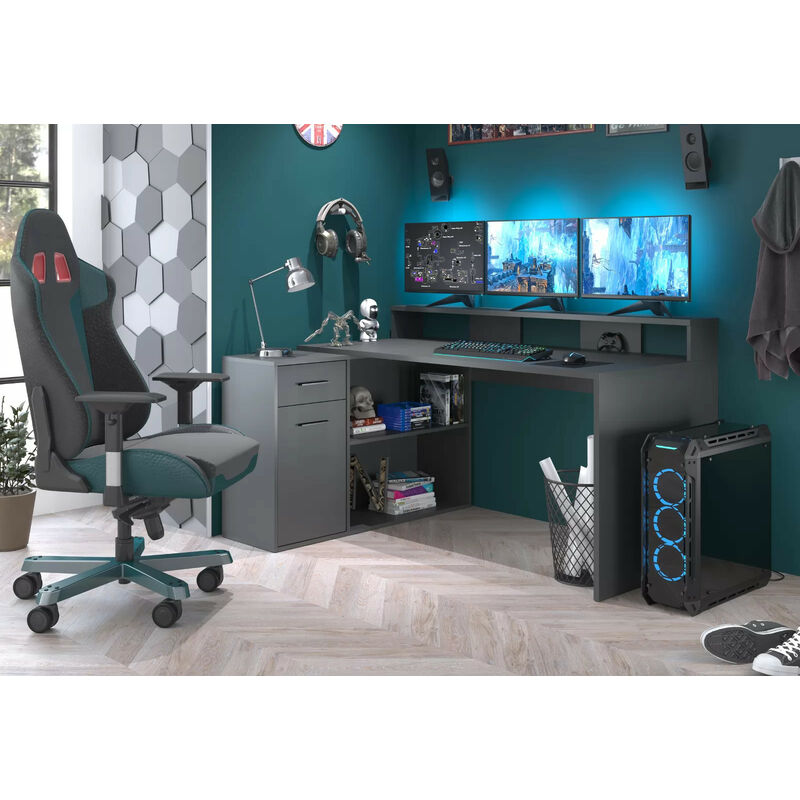 Bureau gamer LEDs - 1 tiroir, 1 niche, 1 porte - Coloris