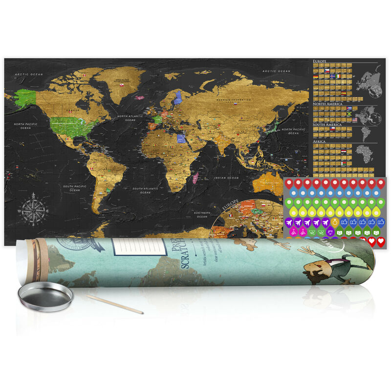Carte du Monde mappemonde murale tissu - écru, Linge de maison et