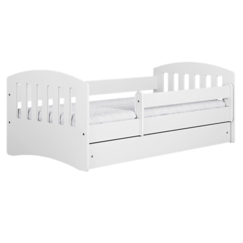 Lit enfant avec barrière de sécurité amovible blanc klaky-couchage 80x140  cm-tiroirs avec tiroir - Conforama