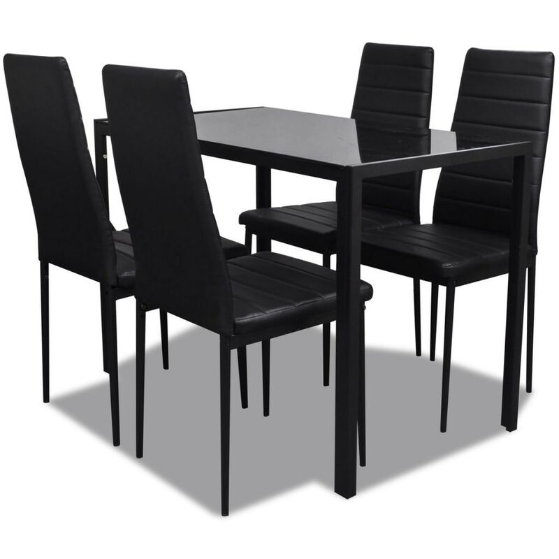 Table laqué 4 chaises noires ROY - Ensemble Table + Chaise…