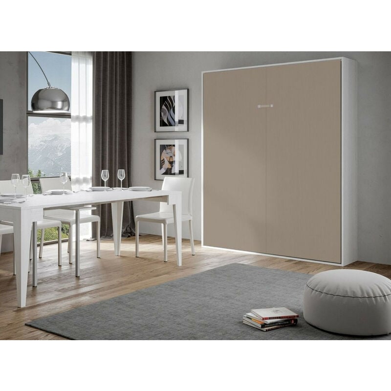 Kentaro Lit escamotable double 160x190cm armoire murale blanche