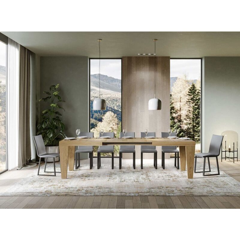 Table de salle à manger extensible Extensio armature en chêne couleur  naturelle avec plateau rectangulaire en chêne couleur naturelle 180 x 90 x  76 cm