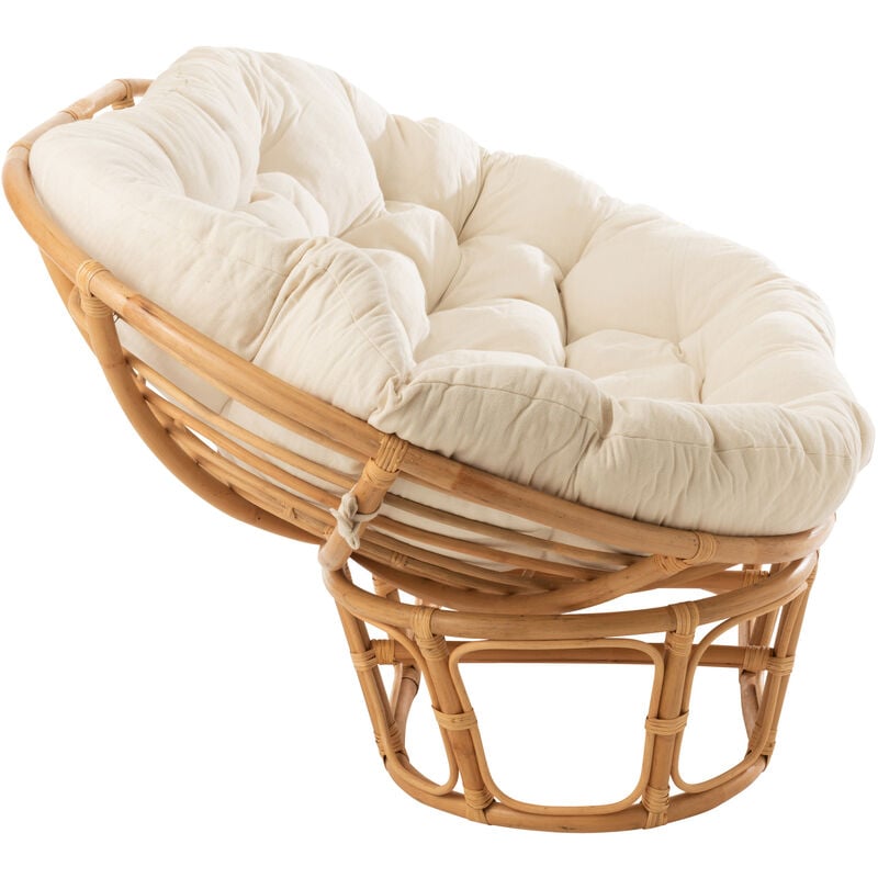 Fauteuil 179x155x36 cm en rotin naturel avec coussin blanc