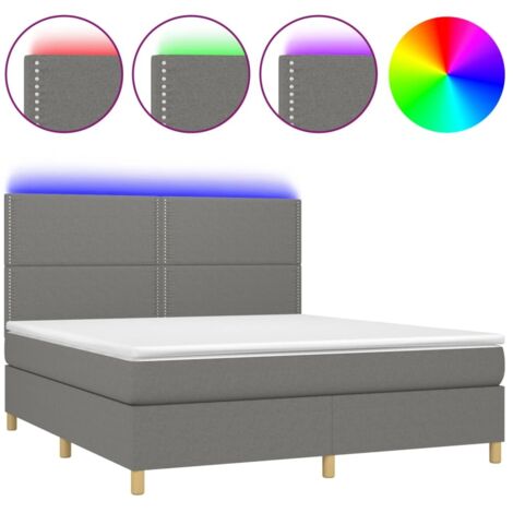 Lit à sommier tapissier et matelas et LED Gris foncé 180x200 Tissu 2 (1/5)