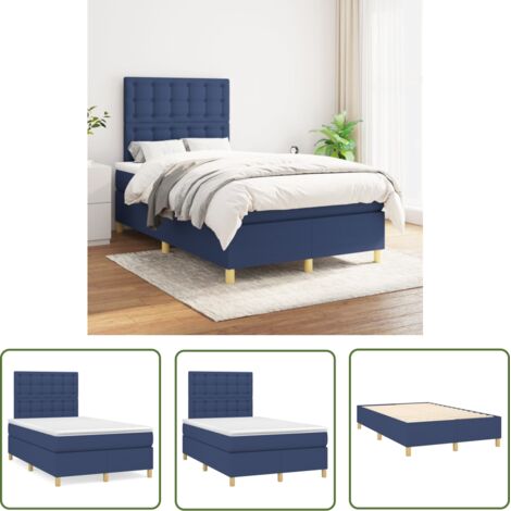 Lit à sommier tapissier avec matelas Bleu 120x200 Tissu 2 (1/5)