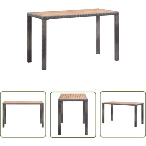 The Living Store Table de jardin Anthracite et marron 123x60x74 cm Bois d'acacia - Table De Jardin - Mobilier De Jardin - Table Extérieure - Acacia - Rotin (1/5)