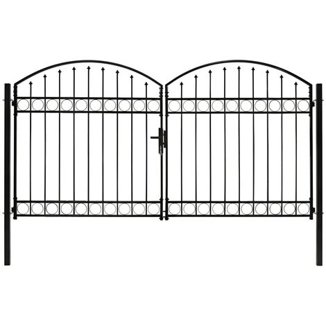 Portillon double porte avec dessus arqué Acier 300x175 cm Noir (1/5)