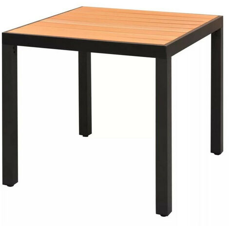 Table de jardin WPC marron et pieds métal noir Etrino 80cm (1/2)