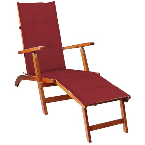 Chaise de terrasse avec repose-pied et coussin Acacia solide 8 (1/5)