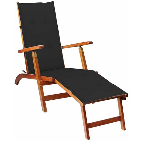 Chaise de terrasse avec repose-pied et coussin Acacia solide 6 (1/5)