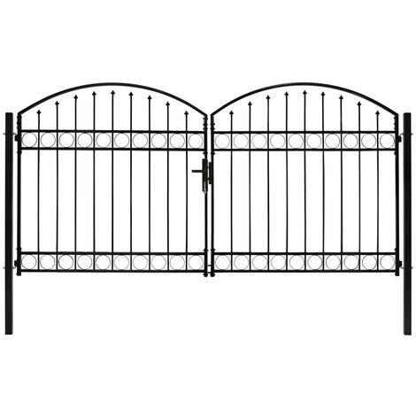 Portillon double porte avec dessus arqué Acier 300x150 cm Noir (1/5)