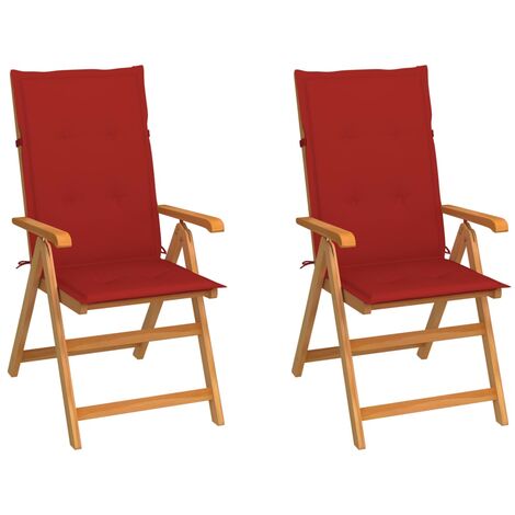 Chaises de jardin 2 pcs avec coussins rouge Bois de teck massif 4 (1/5)