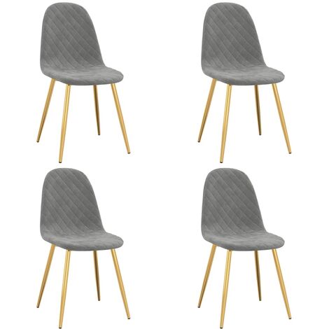 Chaise pieds métal doré et assise velours gris clair Skyla - Lot de 4 (1/5)
