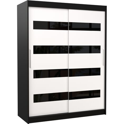 Armoire de chambre à coucher noir 2 portes coulissantes blanc mat et noir laqué Zanko 150cm (1/5)
