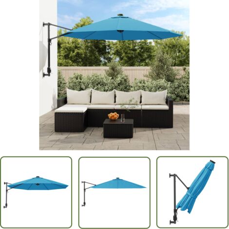The Living Store Parasol mural bleu marine 290 cm - Parasol Mural - Parasol Extérieur - Parasol De Jardin - Parasol Bleu - Parasol Inclinable (1/5)
